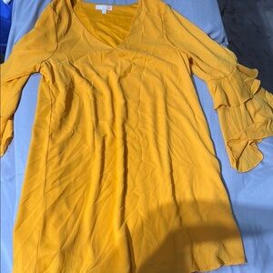 Gianni Bini Yellow Ruffled Long Sleeve Mini Dress